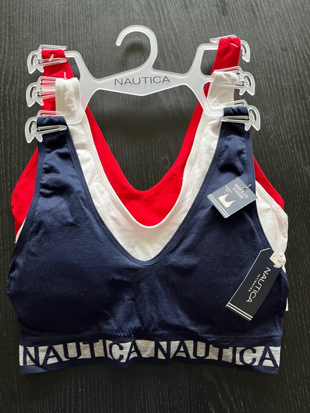 Nautica Women's 3-Pack Seamless Sports Bras - Navy, White, Red